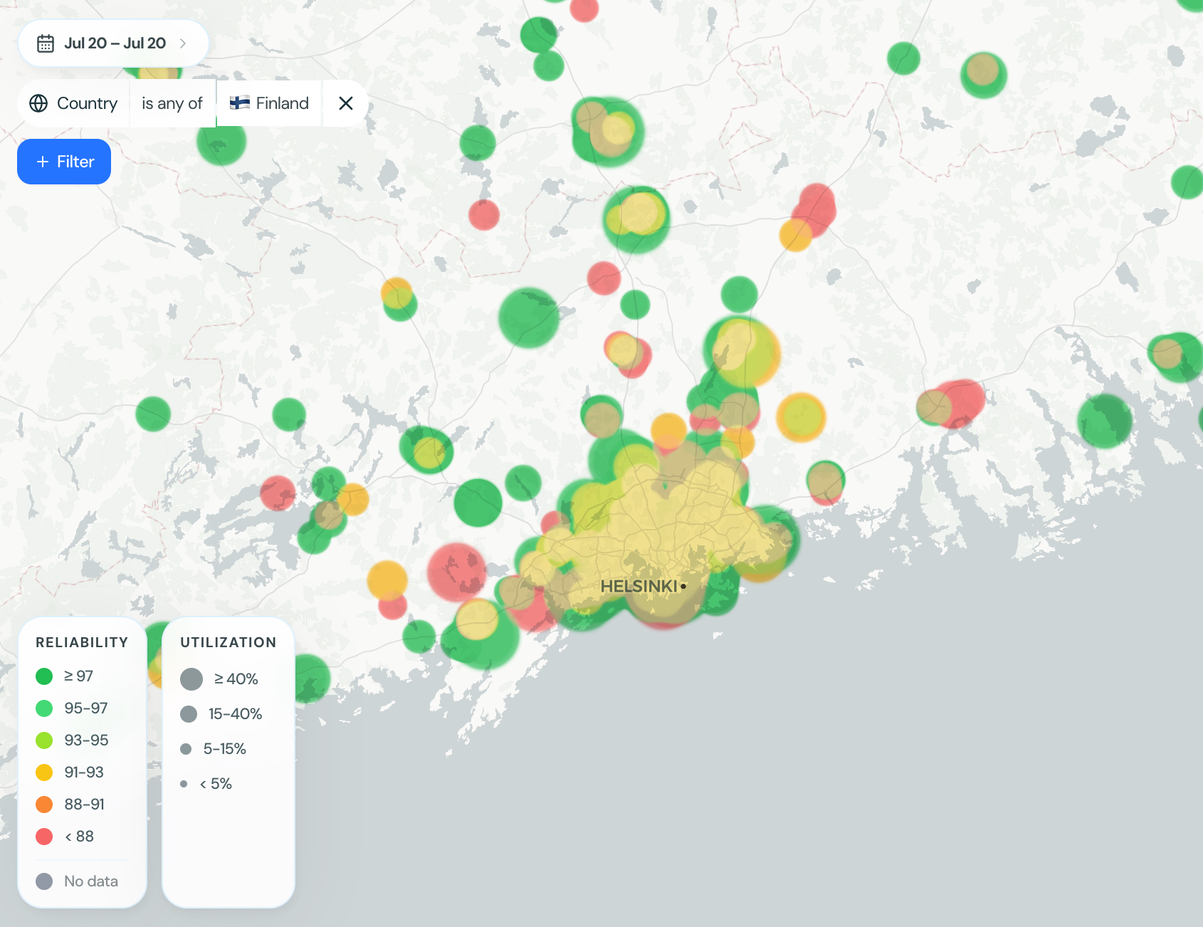 Symbioen EV charging reliability map across Sweden, Norway and Finland, with Riga visible